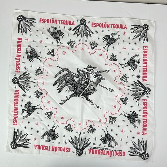 Espolon Tequila Skeleton Riding Rooster Bandana white red black mancave bar - Picture 1 of 10